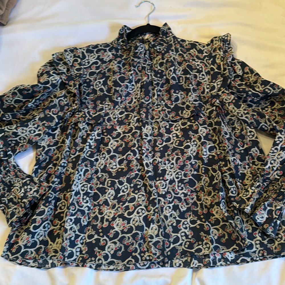 Isabel Marant Etoile navy floral ruffle shirt